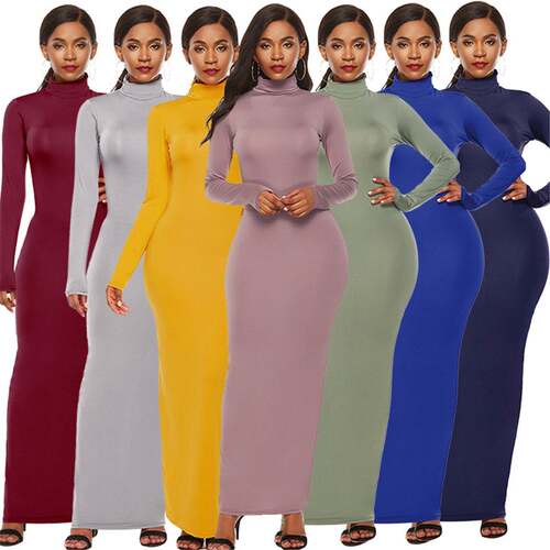 Womens Dresses Fall 2025 Long Sleeve Turtle Neck Trendy Long