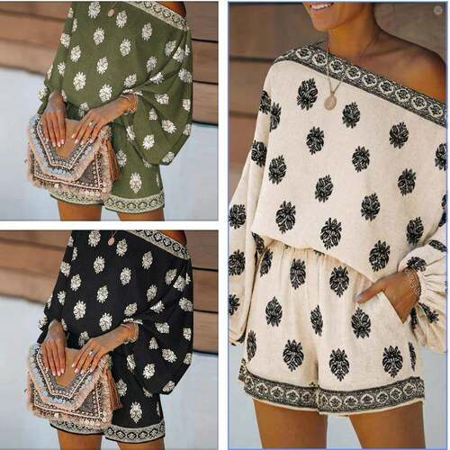 Women'S 2 Piece Outfit Lantern Sleeve Linen Top And Shorts