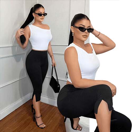 Women'S Side Slit Seven-Inch Pants Slim Fit Design