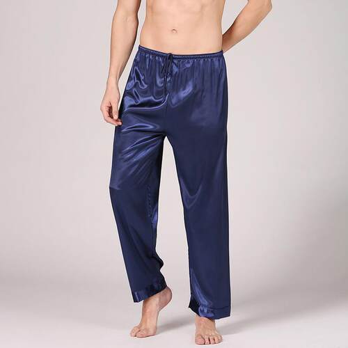 Mens Satin Sleep Pants Smooth Loose-Fit Lounge Trousers