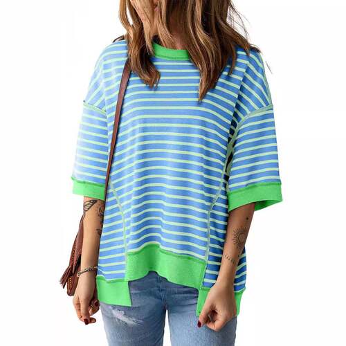 Womens Spring-Summer Half-Sleeve Oversized Striped For