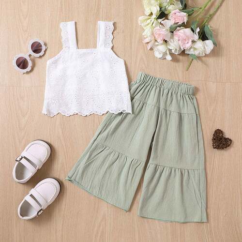 Baby Girl Summer Outfit Solid Color Sleeveless Lace Tank Top