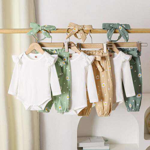 Baby Girls 3Piece Top+ Pants Sets White Long Sleeve Ruffle