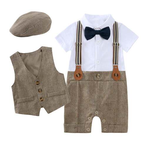 3Pcs Toddler Baby Boys Gentleman Suit Short Sleeve Bow Tie
