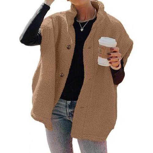 Womens Fuzzy Fleece Vest Casual Oversized Warm Button Down