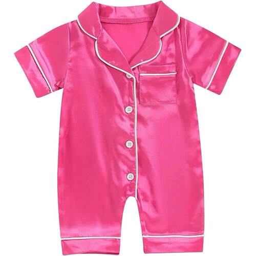 Newborn Baby Girl Boy Silk Pajamas Rompers Button Down Short