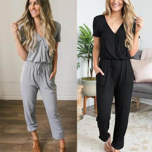 Women'S Summer Casual Deep V Neck Short Sleeve Wrap