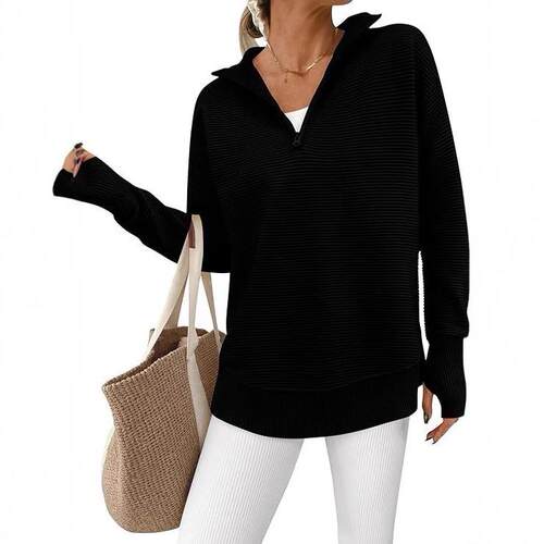 Women'S Long Sleeve Quarter Zip Pullover Sweater Casual