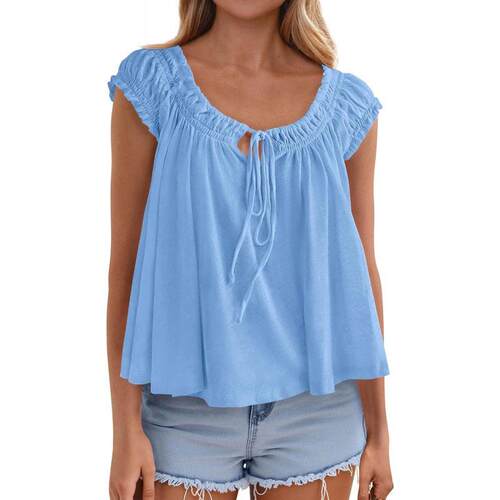 Womens Tie Front Tank Tops Summer Fashion Cap Sleeve