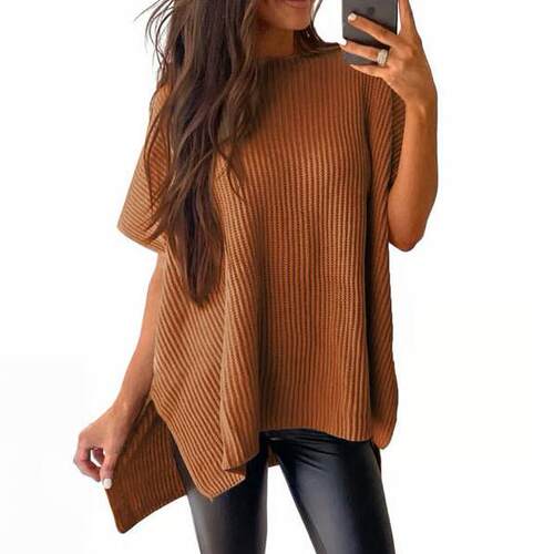 2026 Spring/Summer Oversized Ribbed Knit Top Women’S Crew