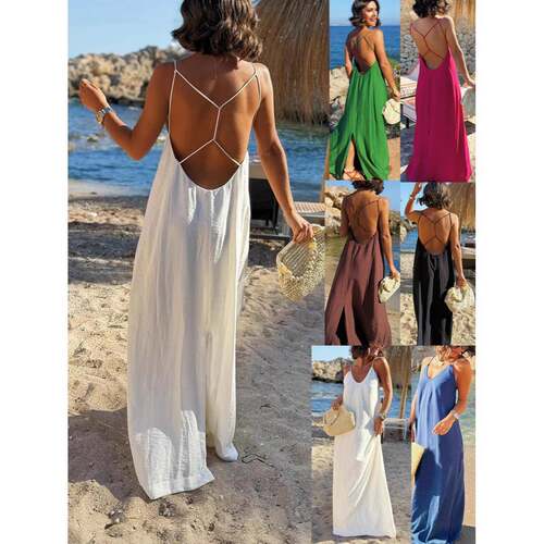 Sexy Crisscross Backless Beach Dress For Women Long Flowy