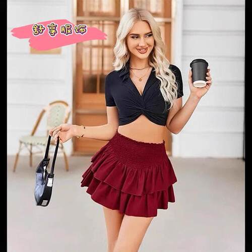 Women'S High Waist Ruffle Flowy Mini Skirts Stretchy Lined