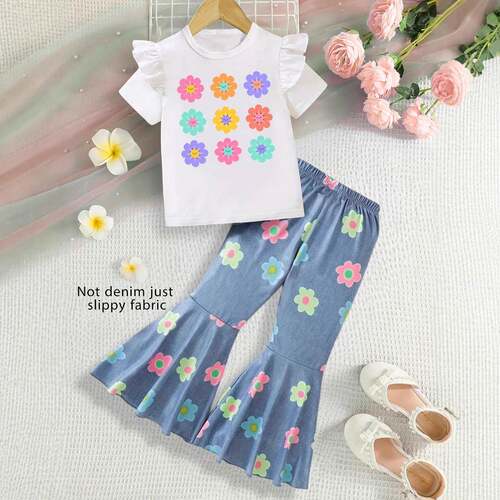 Toddler Little Girl Summer Outfit Flower Print Ruffle Short