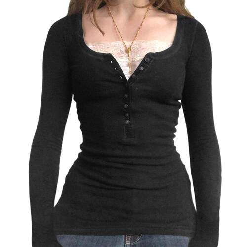 Womens Long Sleeve Henley Tops Casual Button Up Tunic Blouse