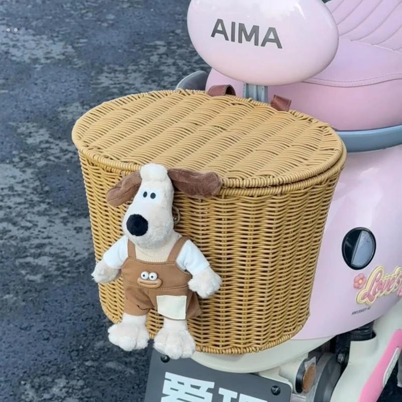 电动车自行车收纳筐前置后置通用复古藤编织篮子大容量储物神器