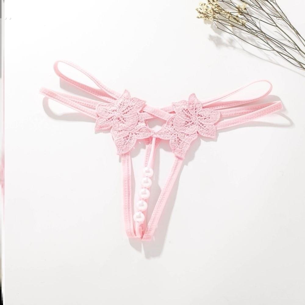 低腰三角内裤女丁字裤学生小内内少女带珍珠蕾丝大码少妇勒阴情调