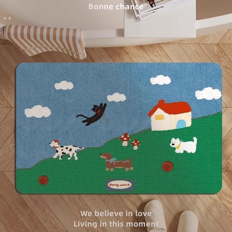 复古牛仔小狗浴室地垫硅藻泥吸水脚垫卫生间门口防摔防滑家用地毯