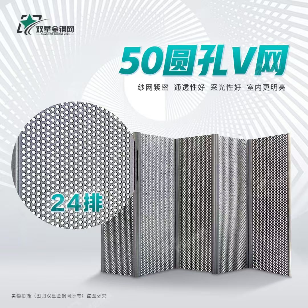 50圆孔V网系列24排120片/箱2.4元/米推拉式折叠网片黑色铝板纱门图片