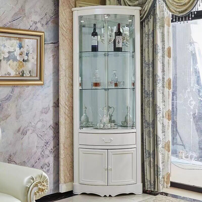 欧式乡村实木转角储存柜简约客厅双门玻璃门装饰柜靠墙扇形三角柜