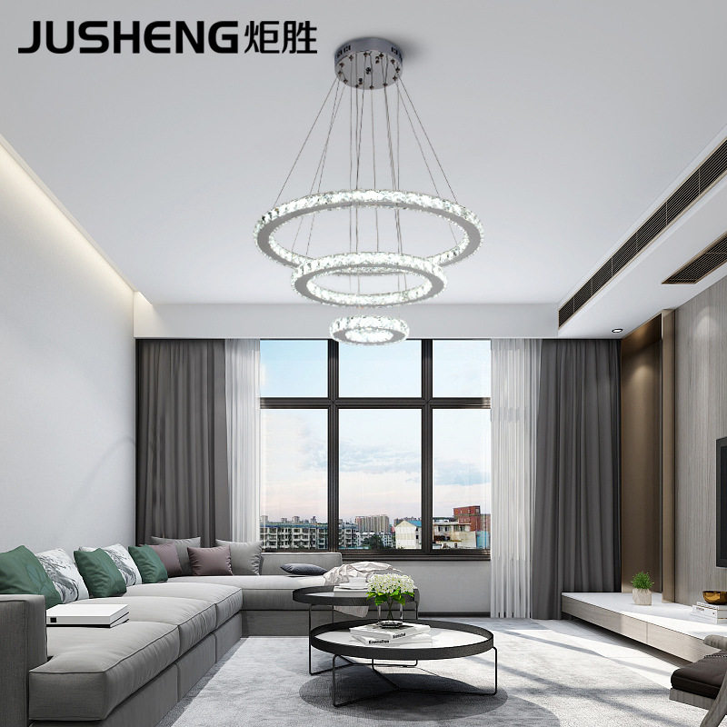 炬胜led水晶吊灯圆形3圈单圈餐厅不锈钢吊灯简约大气客厅入户吊灯