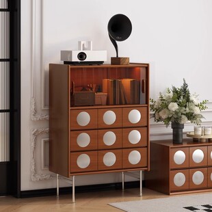 2026复古实木斗柜卧室床边收纳柜现代小户型客厅抽屉柜中古风沙发