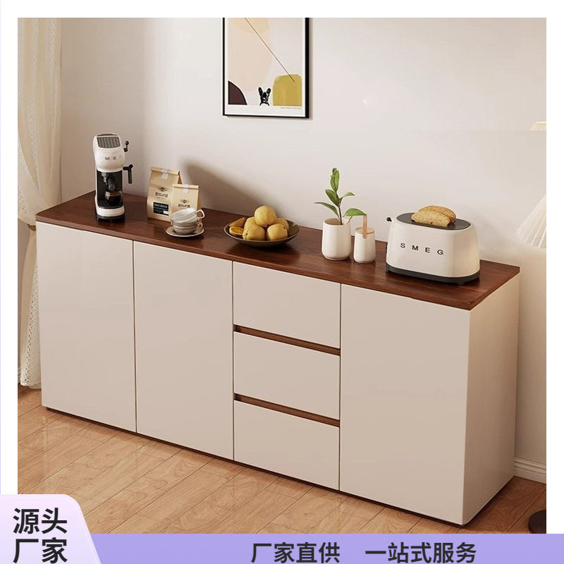 实木靠墙一体餐边茶水收纳柜