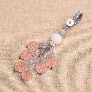 汽车钥匙扣挂件高档男女情侣锁匙扣粉晶四叶草玉吊饰韩国可爱创意