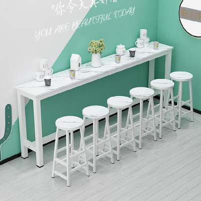 吧台桌奶茶店小户型喝茶的长条桌可订制桌子凳子套装简单白色商用