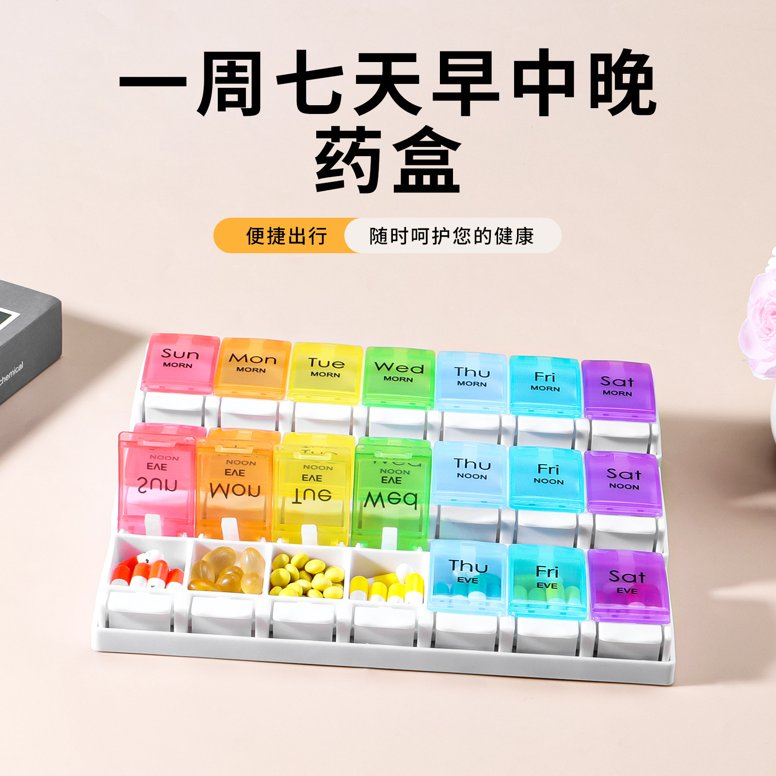 早中晚按压药盒便携老人大容量图片