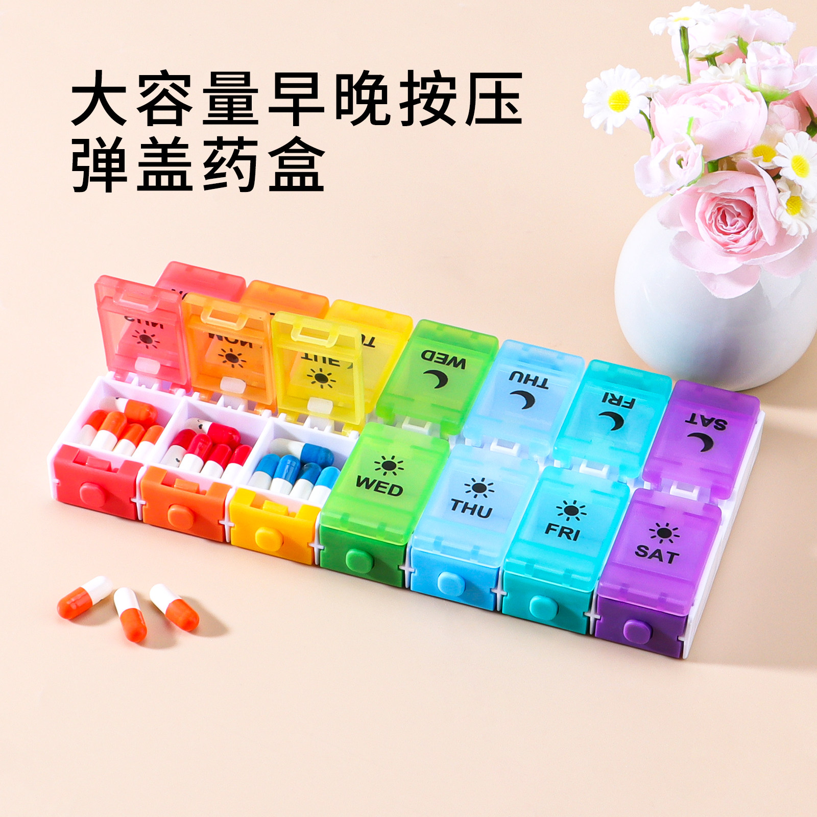 一周七天分装药盒早晚大容量图片