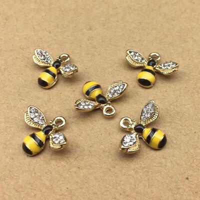 极速10pcs 14x18mm Enamel Bee Charm fGor Jewelry Making Cute