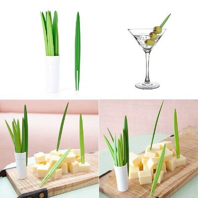 极速5PC Bamboo Lleaf Green Shape Fruit Fork Skewer Fruit Ske