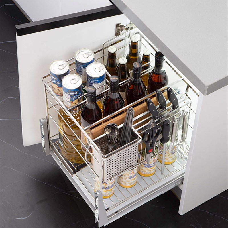 极速调味拉篮厨房橱柜30宽40cm不锈钢抽屉式阻尼厨地X柜碗蓝放蔬