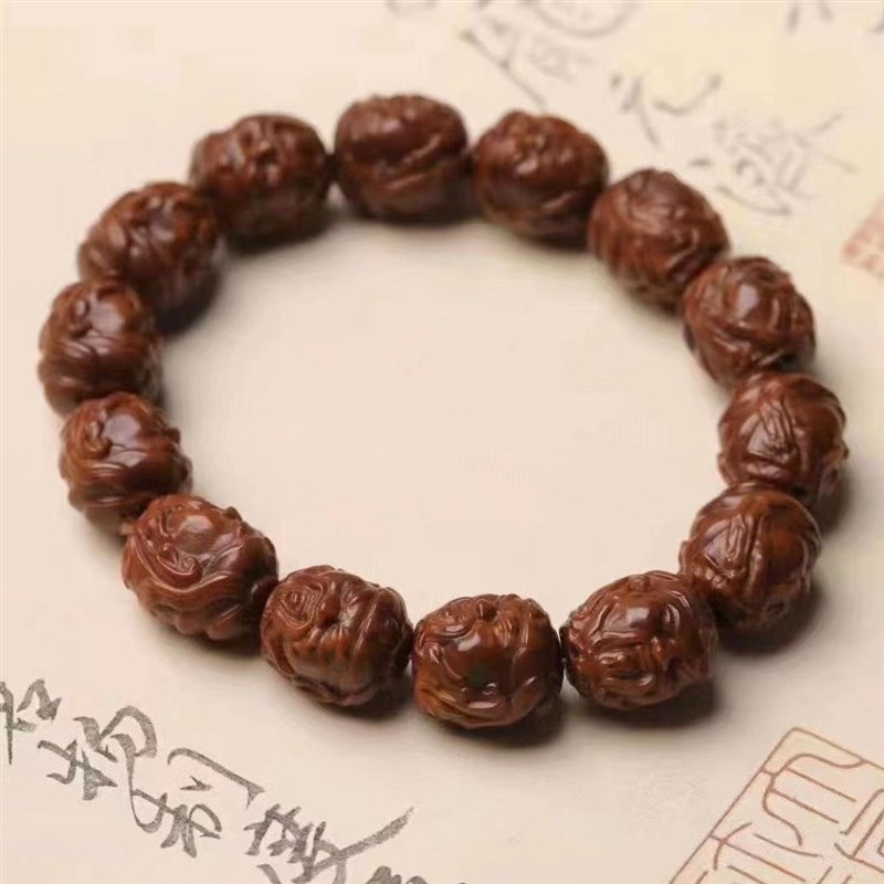 极速紫金鼠菩提雕刻关二爷手串y菩提子雕刻手链文玩佛珠单圈手饰