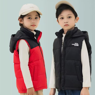 极速2023新款儿童羽绒马甲男童女童小中大童羽绒U背心男孩秋冬外