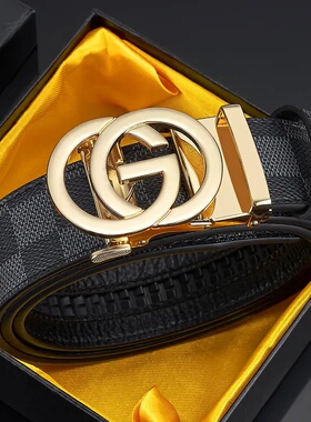 男士真皮高档商务休闲简约字母腰带百搭耐用自动扣格纹皮带时尚潮