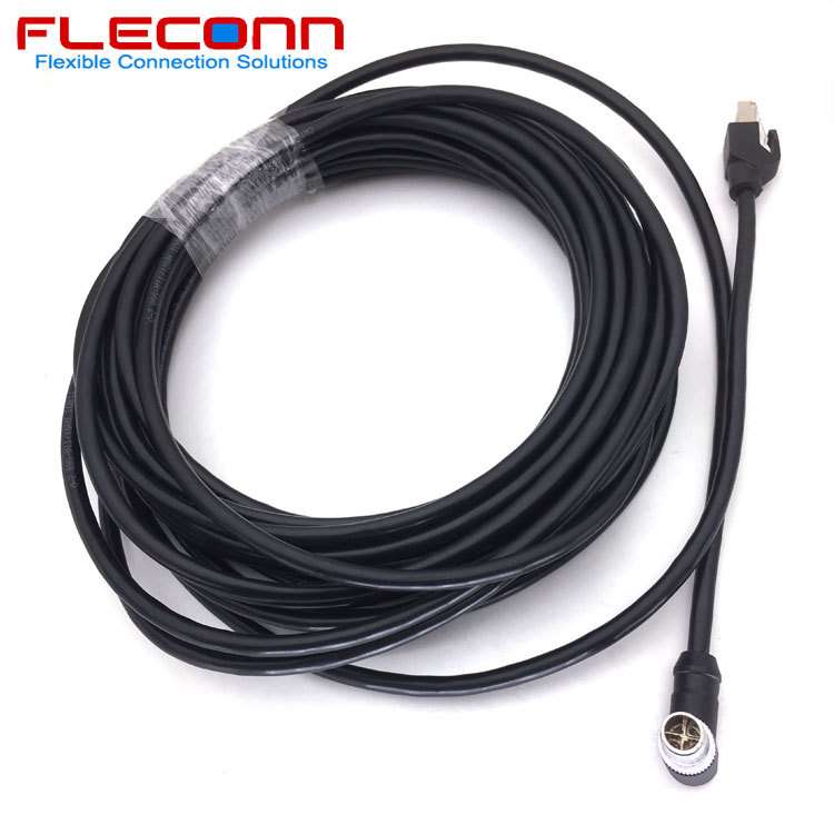 90度直角弯头M12 X编码8Pin 8芯公头转RJ45网线 万兆CAT6A 10GB/S