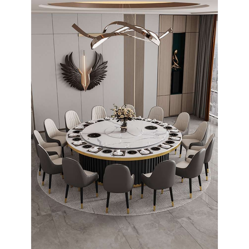 A10L酒店电动餐桌大圆桌 20人 饭店大餐桌岩板火锅餐桌宴会桌酒店