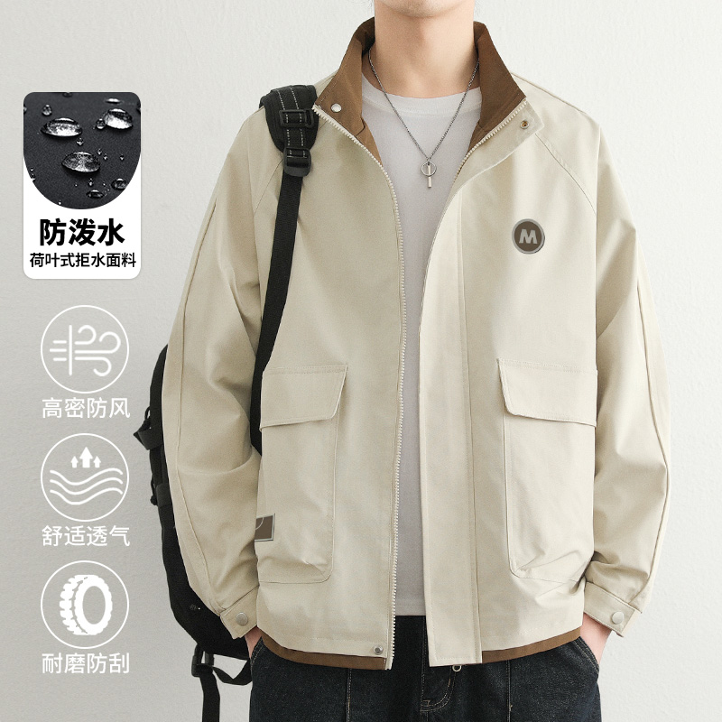 日系防水大码外套男2025秋季新款大口袋立领夹克休闲宽松胖子上衣