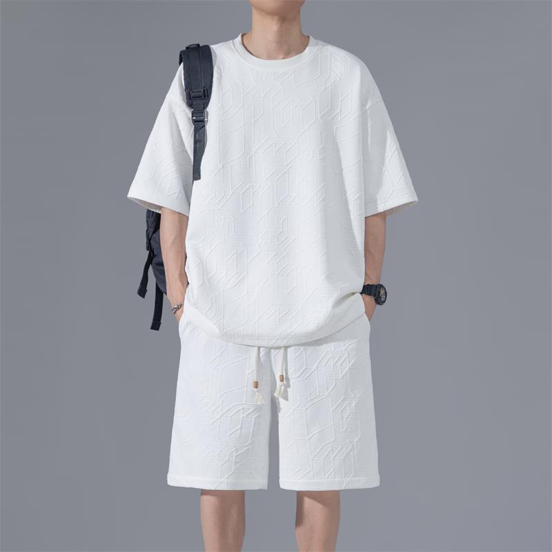 重磅套装男2025夏季新款潮流休闲宽松短袖T恤大码男装穿搭一整套