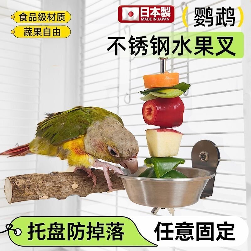 鹦鹉鸟用不锈钢水果叉蔬菜挂钩水果夹喂食器食碗防打翻鸟笼配件图片