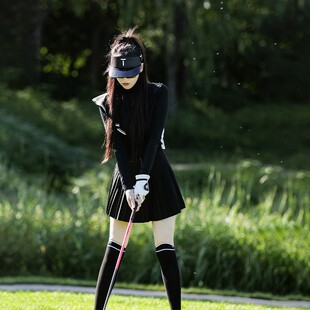 SG高尔夫女装夏季薄款冰丝长袖T恤酷黑运动套装速干透气百褶裙女