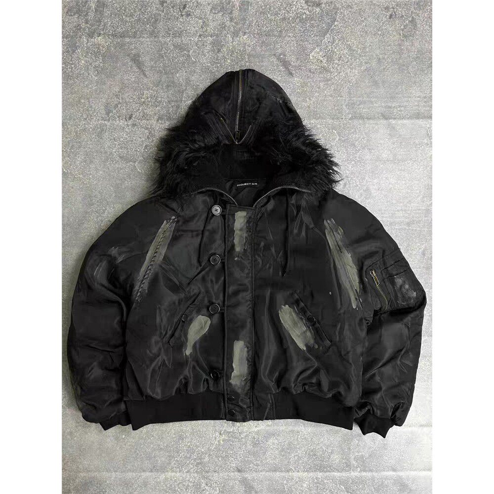 Grailz Project GR小众潮牌美式做旧N2B毛领飞行夹克冬季重磅棉服