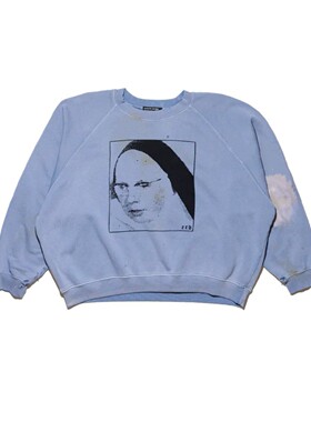 erd忧郁的富二代25ss新款插肩袖圆领卫衣水洗破洞做旧宽松短款潮