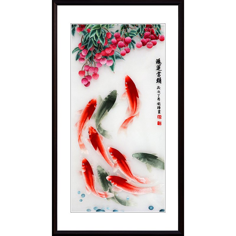 苏绣成品挂画年年有o鱼客厅玄关中式现代纯手工刺绣装饰画荷花鲤图片