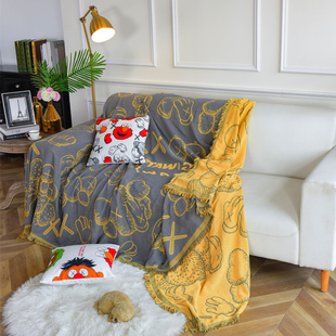 kaws双面日系沙发罩套沙发盖布全盖通用复古沙发巾单人沙发布椅垫