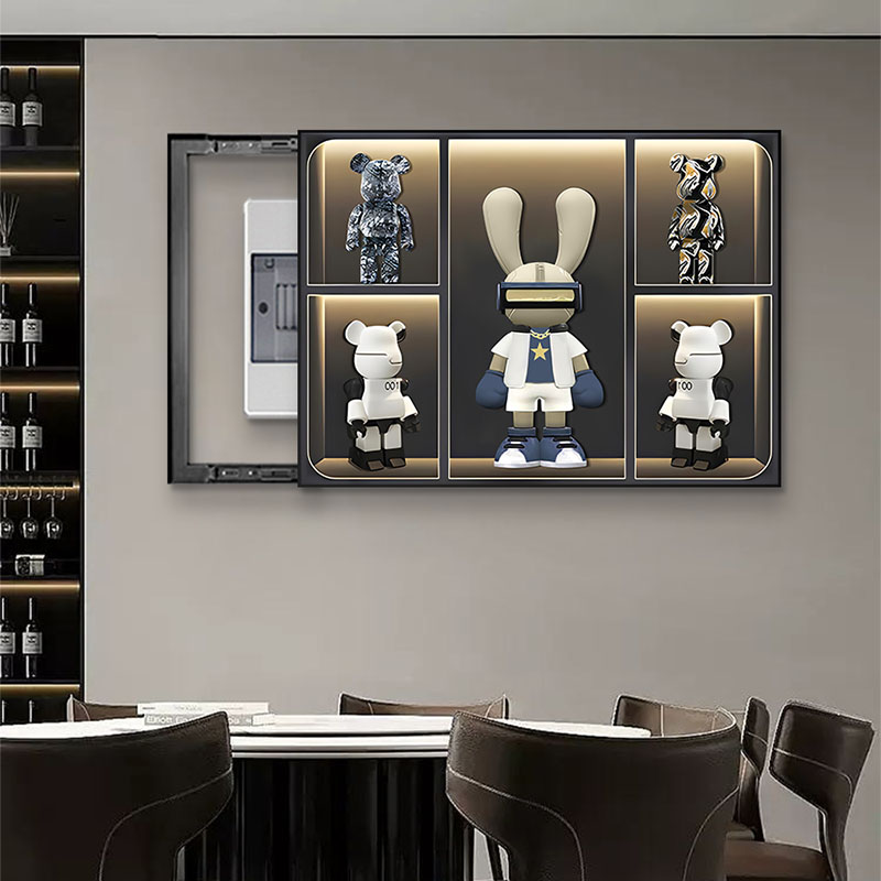 现代轻奢电表箱装饰画暴力熊遮挡C配电箱壁画高级感餐厅电闸盒挂