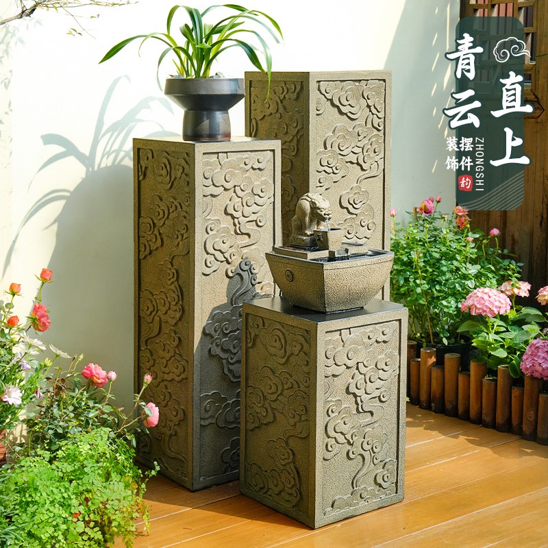 新中式祥云柱展示柱仿p石柱墩户外庭院落地摆件阳台花盆底座花架