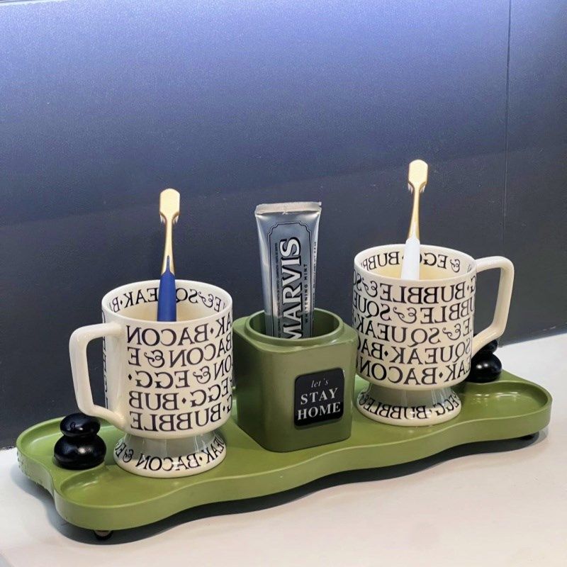 中古风牙刷置物架高级感轻奢漱口杯卫生间收纳浴室牙缸座洗漱套装