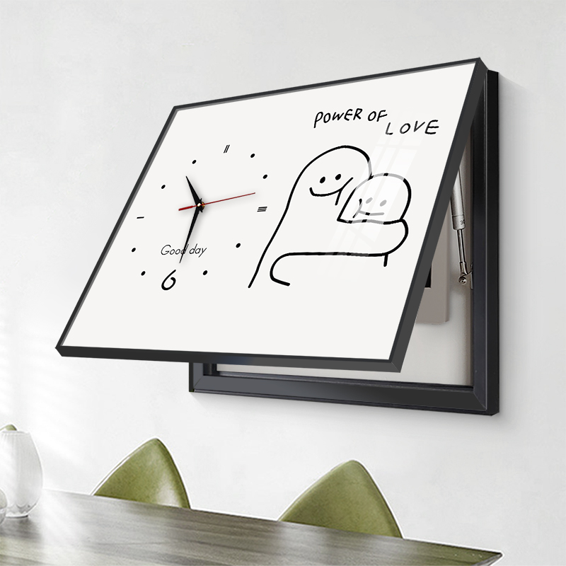 米奇电表箱装饰画带m钟表遮挡电闸开关电表盒挂画配电箱盖板时钟